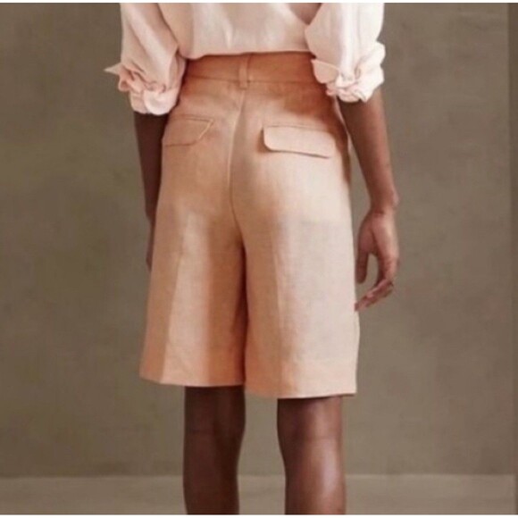 Banana Republic Womens 4P Palma Linen High Rise Pleated Bermuda Shorts Peach - Picture 4 of 11